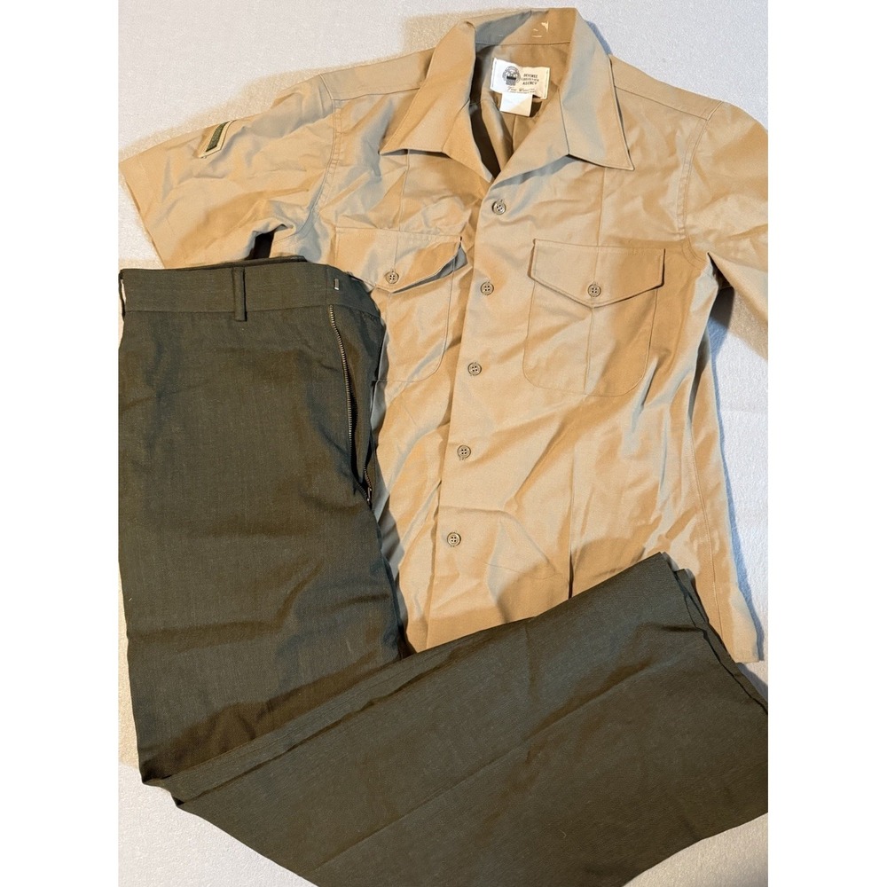 USMC Uniform Khaki Shirt Size Medium,15-15.5 And Green Pants Size 35L